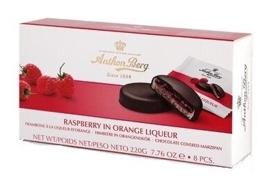 Saldainiai-Anthon Berg Rasberry in Orange Liqueur 220g